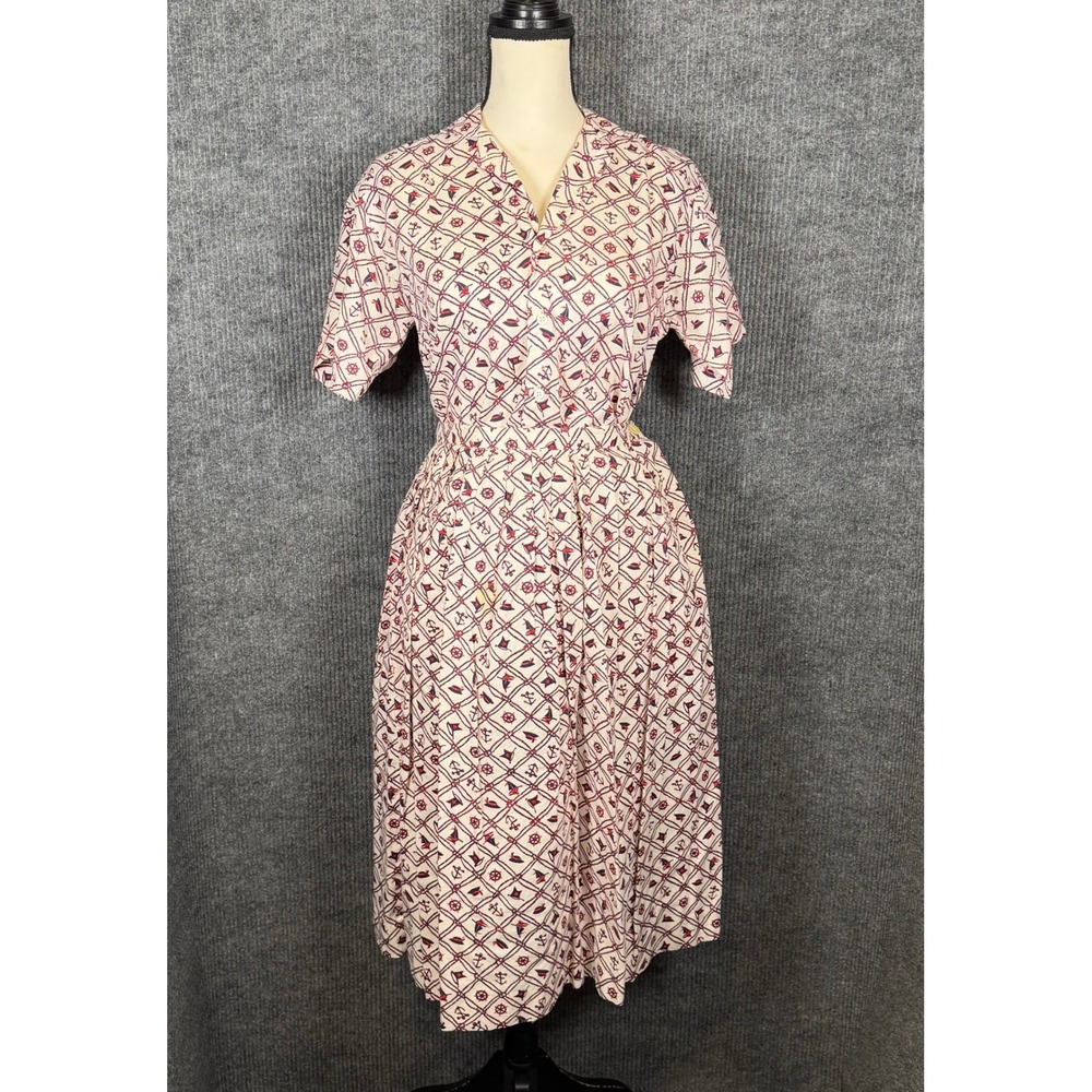 Vintage 80s Charter Club Nautical Skirt Blouse Set Sailboat Cotton USA Preppy